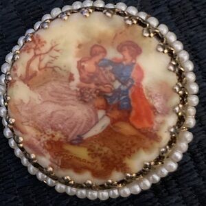 Vintage Style Brooch with Pastoral Scene